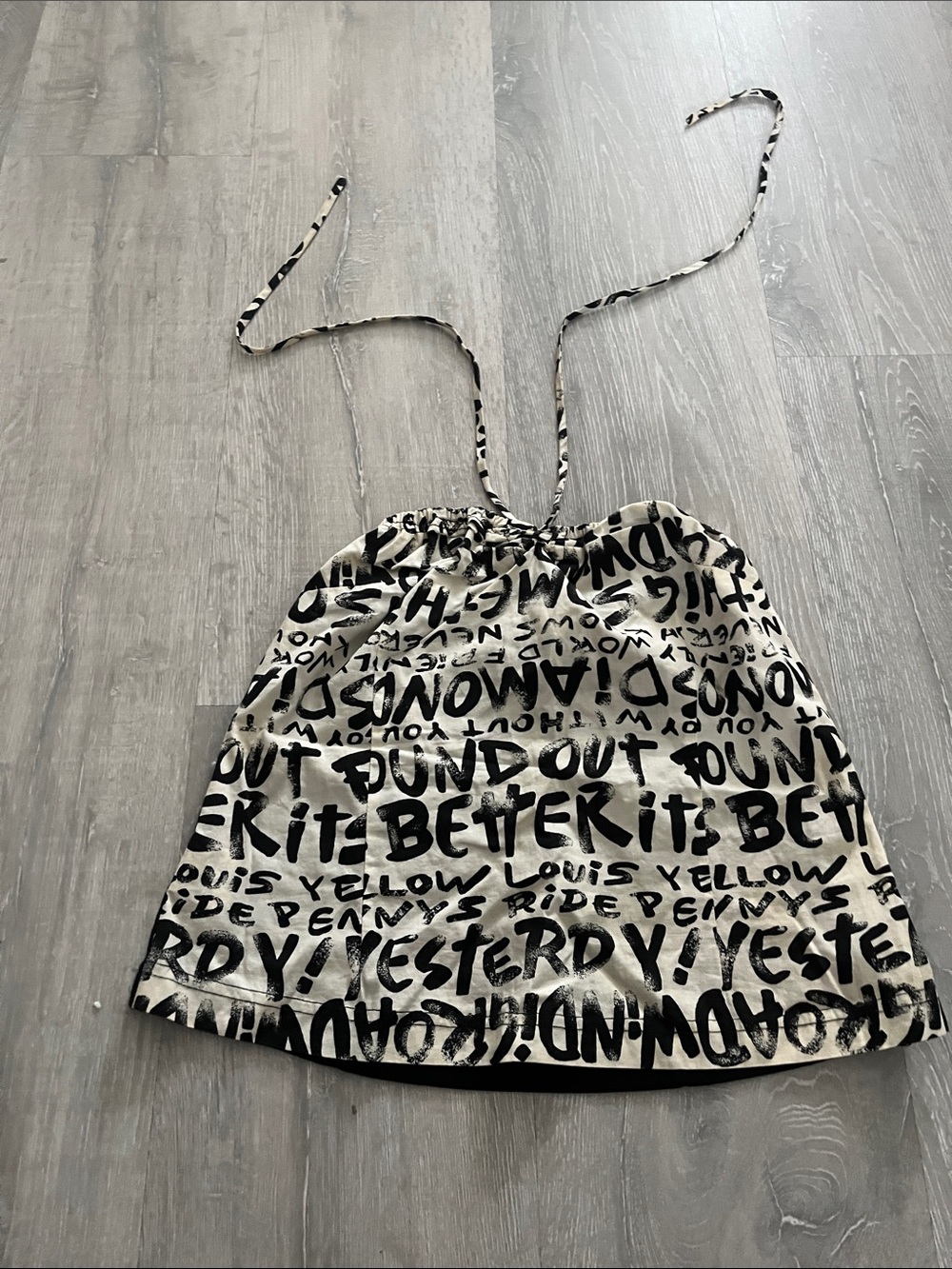 Graphic Black & White Drawstring Halter Camisole